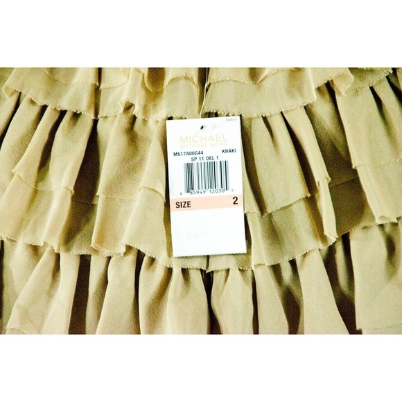 Khaki Silk Tiered Ruffle A Line Mini Skirt Size 2 - Picture 4 of 5
